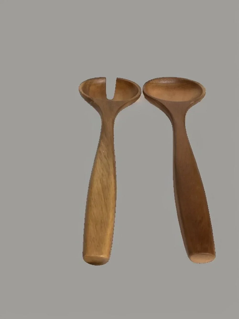 Wooden Salad Server Set - 2-Piece Spoon & Fork Serving Utensils Handcrafted Natu